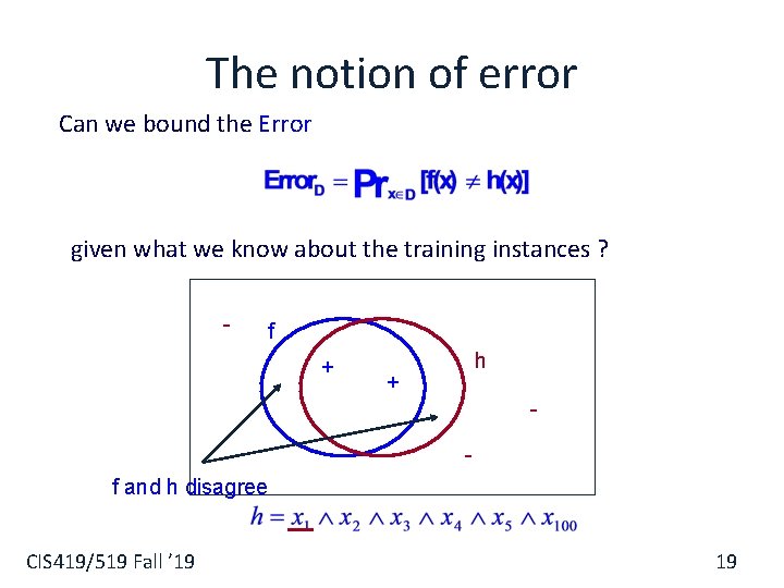 The notion of error Can we bound the Error given what we know about