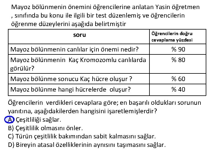 Mayoz bölünmenin önemini öğrencilerine anlatan Yasin öğretmen , sınıfında bu konu ile ilgili bir