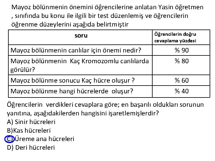 Mayoz bölünmenin önemini öğrencilerine anlatan Yasin öğretmen , sınıfında bu konu ile ilgili bir