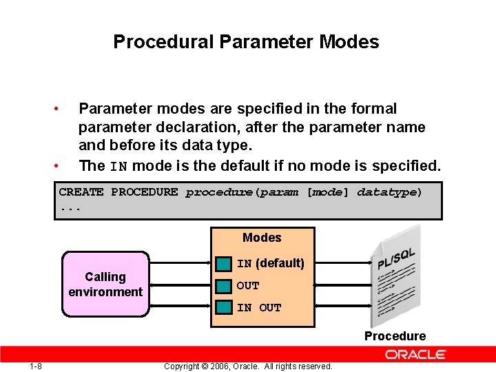 Procedural Parameter Modes • • Parameter modes are specified in the formal parameter declaration,