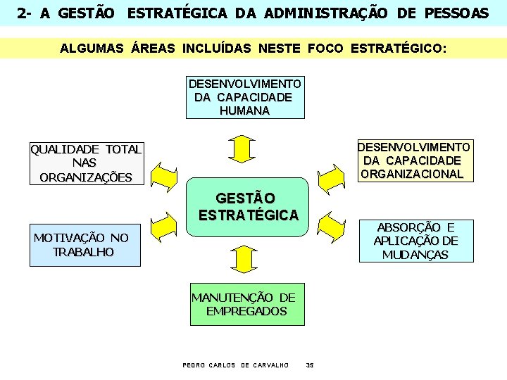 2 - A GESTÃO ESTRATÉGICA DA ADMINISTRAÇÃO DE PESSOAS ALGUMAS ÁREAS INCLUÍDAS NESTE FOCO