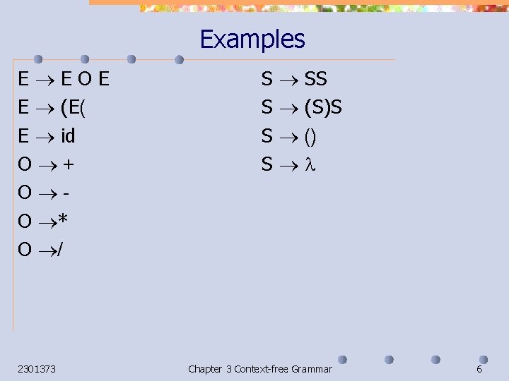 Examples E EOE E (E( E id O + O O * O /