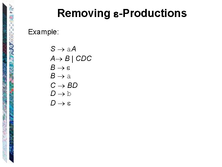 Removing -Productions Example: S a. A A B | CDC B B a C