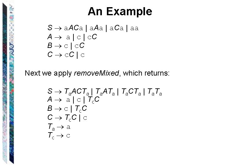 An Example S a. ACa | a. Aa | a. Ca | aa A