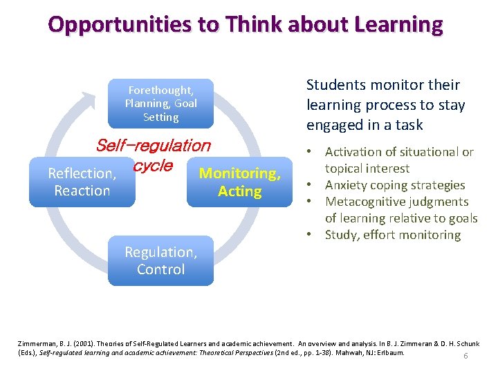 Opportunities to Think about Learning Students monitor their learning process to stay engaged in