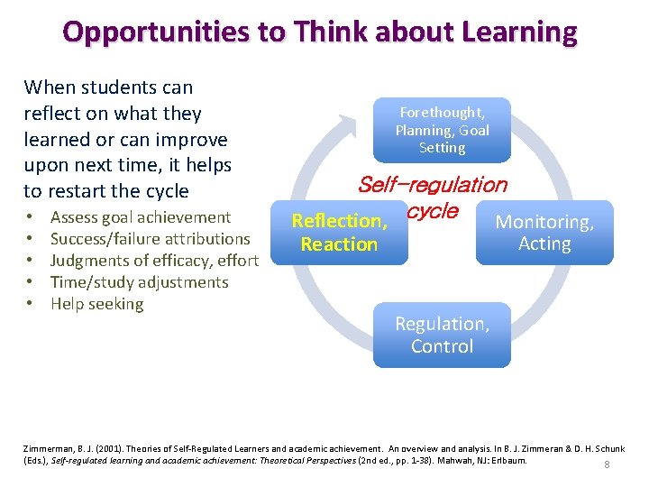 Opportunities to Think about Learning When students can reflect on what they learned or