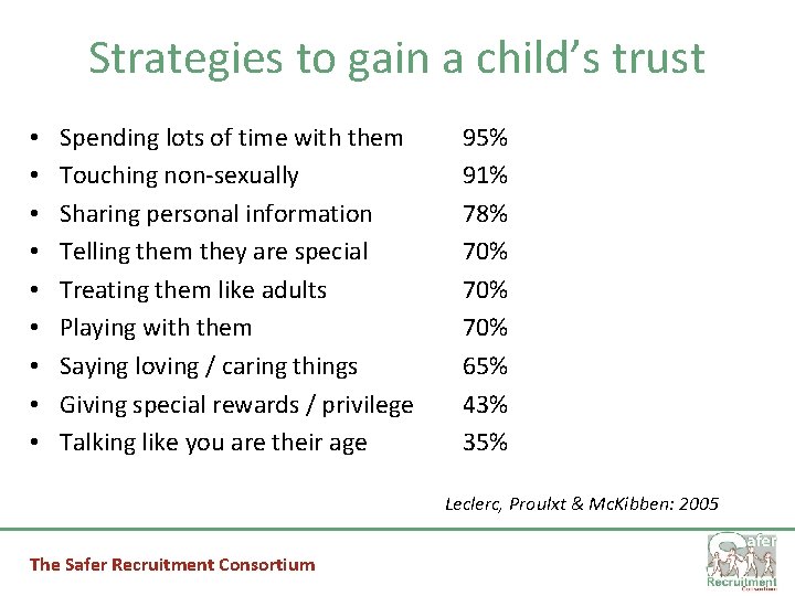 Strategies to gain a child’s trust • • • Spending lots of time with