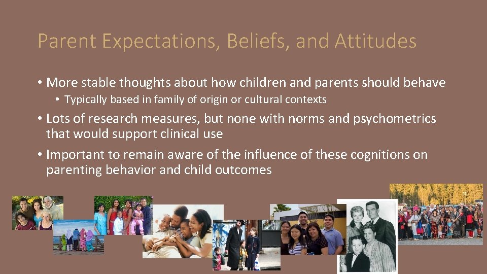 Parent Expectations, Beliefs, and Attitudes • More stable thoughts about how children and parents