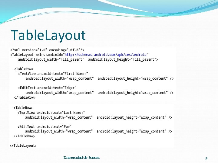 Table. Layout Universidad de Sonora 9 