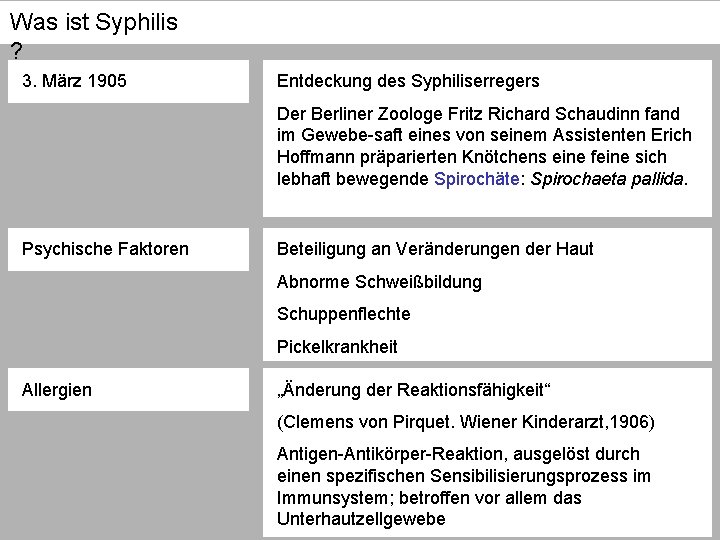 Was ist Syphilis ? 3. März 1905 Entdeckung des Syphiliserregers Der Berliner Zoologe Fritz