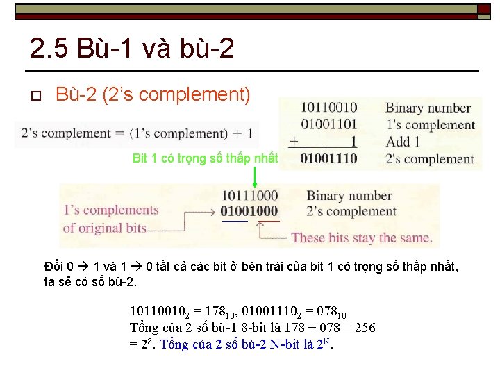 2. 5 Bù-1 và bù-2 o Bù-2 (2’s complement) Bit 1 có trọng số