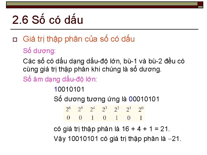 2. 6 Số có dấu o Giá trị thập phân của số có dấu