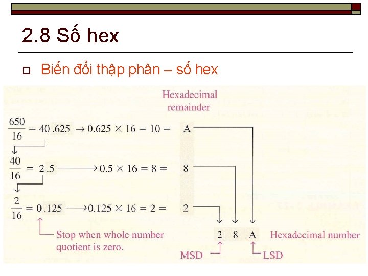 2. 8 Số hex o Biến đổi thập phân – số hex 