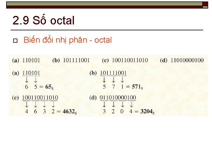 2. 9 Số octal o Biến đổi nhị phân - octal 