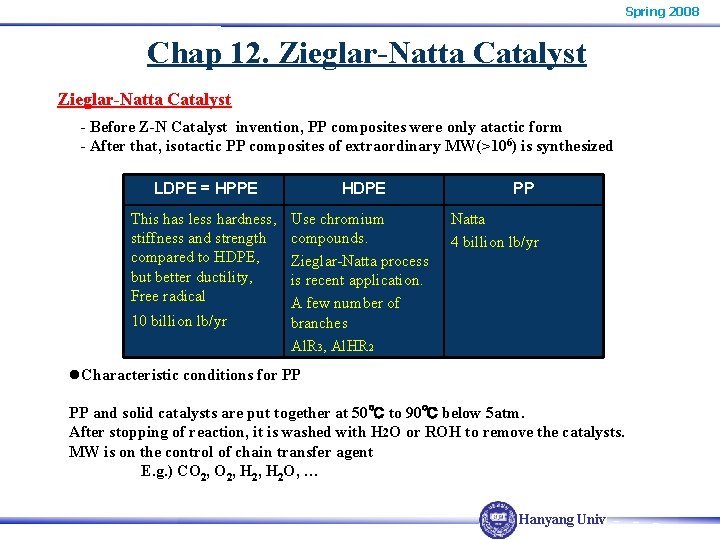 Spring 2008 Chap 12. Zieglar-Natta Catalyst - Before Z-N Catalyst invention, PP composites were