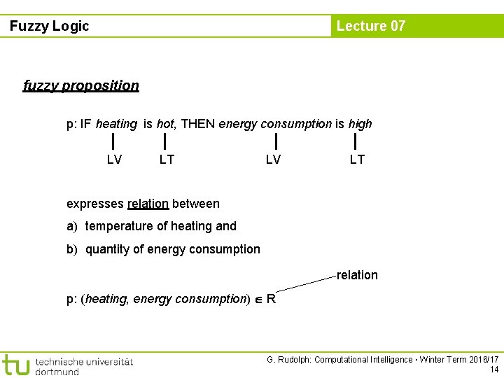Fuzzy Logic Lecture 07 fuzzy proposition p: IF heating is hot, THEN energy consumption