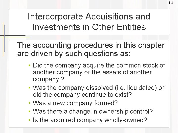 1 -4 Intercorporate Acquisitions and Investments in Other Entities The accounting procedures in this