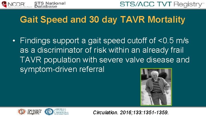 Gait Speed and 30 day TAVR Mortality • Findings support a gait speed cutoff