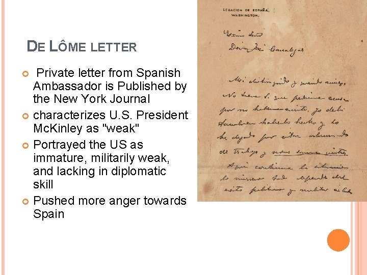 DE LÔME LETTER Private letter from Spanish Ambassador is Published by the New DE LÔME LETTER Private letter from Spanish Ambassador is Published by the New