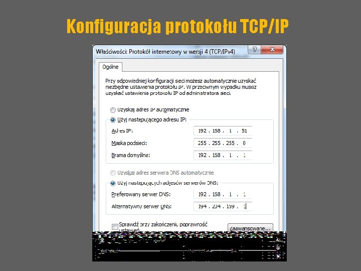 Konfiguracja protokołu TCP/IP 