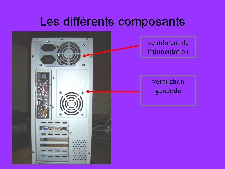 Les différents composants ventilateur de l'alimentation ventilation générale 