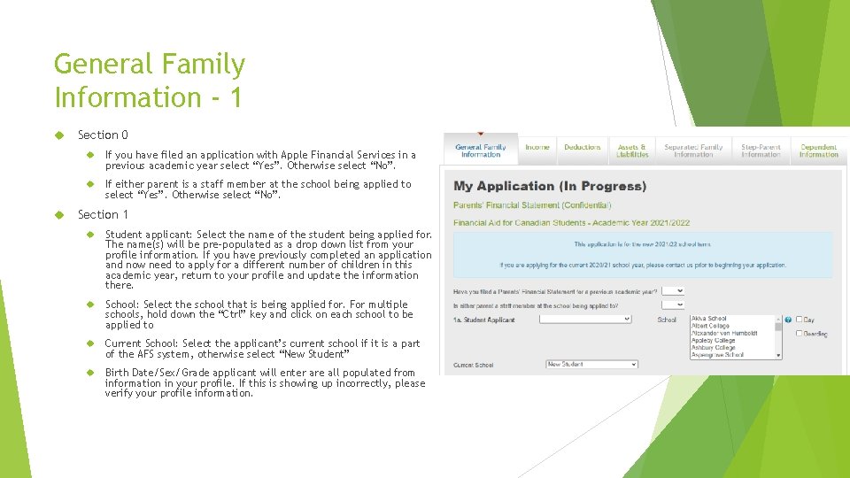 General Family Information - 1 Section 0 If you have filed an application with