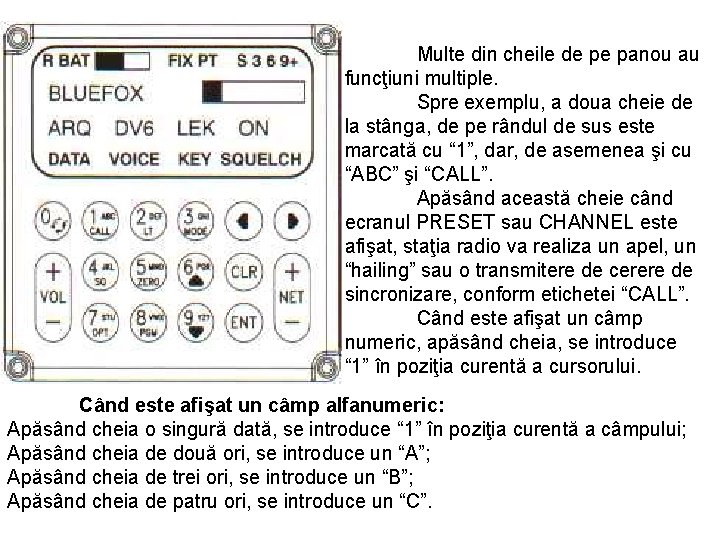 Multe din cheile de pe panou au funcţiuni multiple. Spre exemplu, a doua cheie