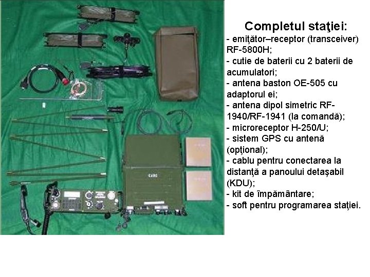 Completul staţiei: - emiţător–receptor (transceiver) RF-5800 H; - cutie de baterii cu 2 baterii