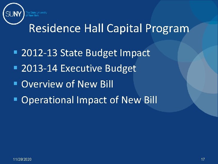 Residence Hall Capital Program § 2012 -13 State Budget Impact § 2013 -14 Executive