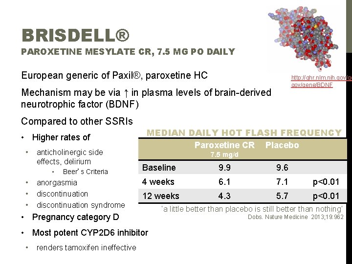 BRISDELL® PAROXETINE MESYLATE CR, 7. 5 MG PO DAILY European generic of Paxil®, paroxetine