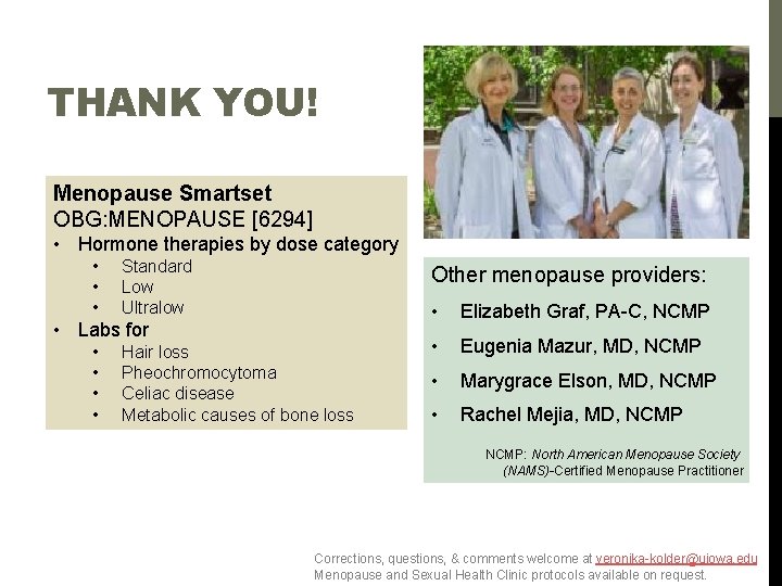 THANK YOU! Menopause Smartset OBG: MENOPAUSE [6294] • Hormone therapies by dose category •