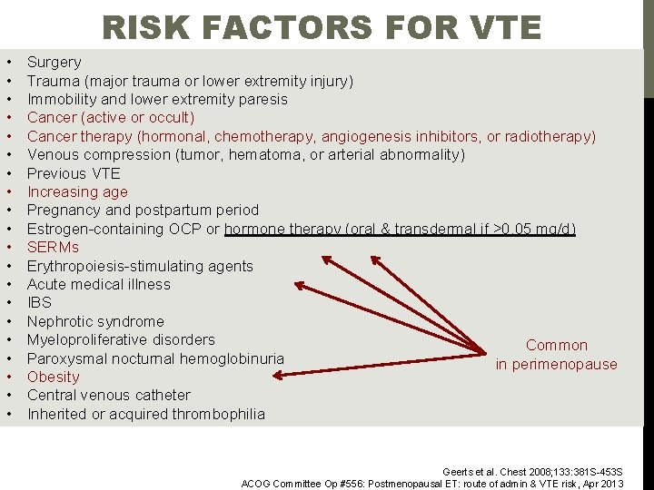 RISK FACTORS FOR VTE • • • • • Surgery Trauma (major trauma or