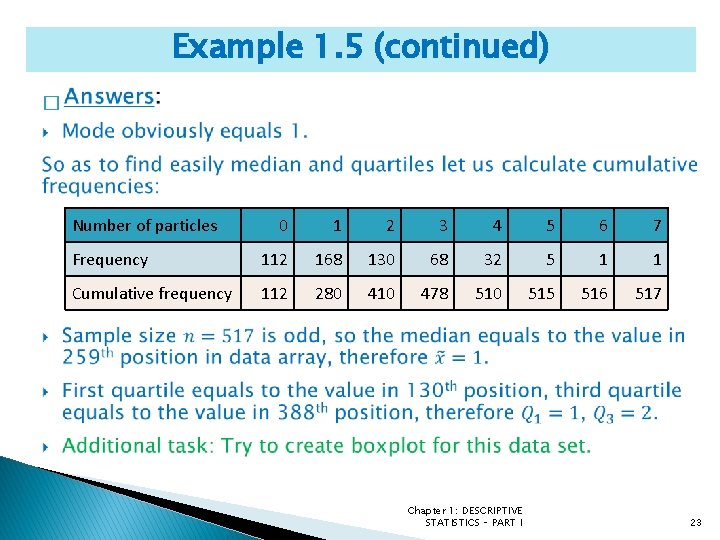 Example 1. 5 (continued) � Number of particles 0 1 2 3 4 5