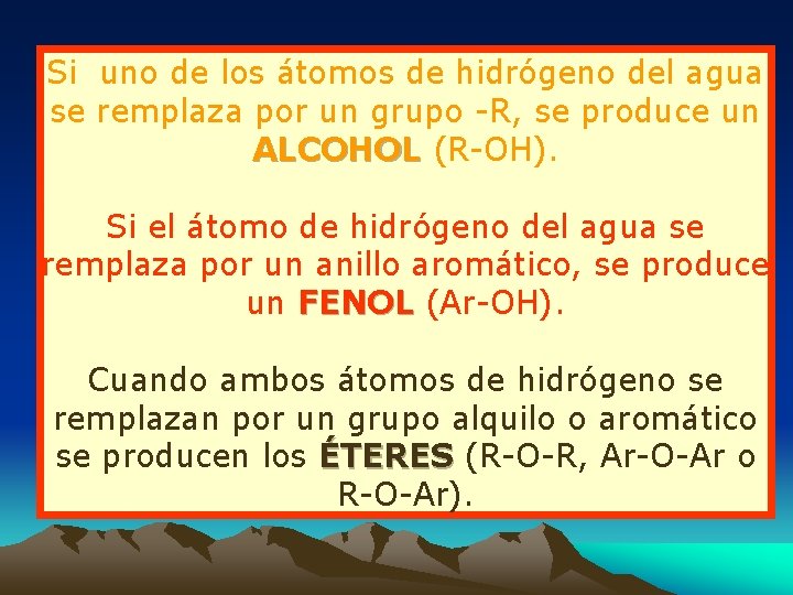 Si uno de los átomos de hidrógeno del agua se remplaza por un grupo