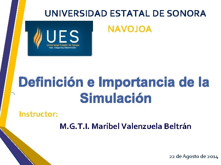 UNIVERSIDAD ESTATAL DE SONORA NAVOJOA Definición e Importancia de la Simulación Instructor: M. G.