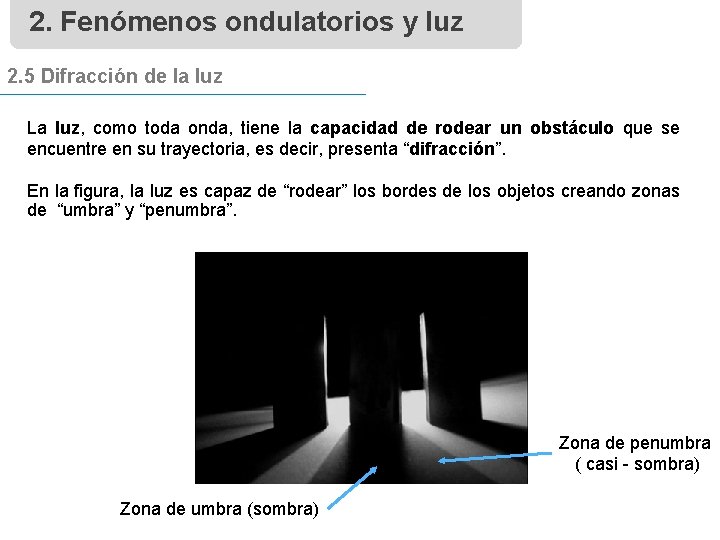2. Fenómenos ondulatorios y luz 2. 5 Difracción de la luz La luz, como
