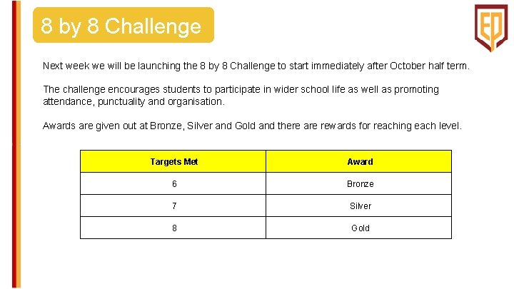 8 by 8 Challenge Next week we will be launching the 8 by 8