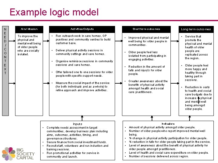 Example logic model N E E D / C O N T E X