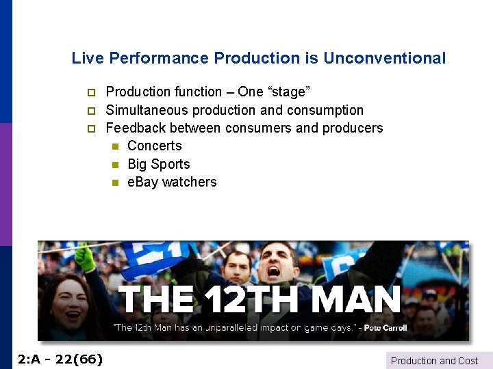 Live Performance Production is Unconventional p p p 2: A - 22(66) Production function