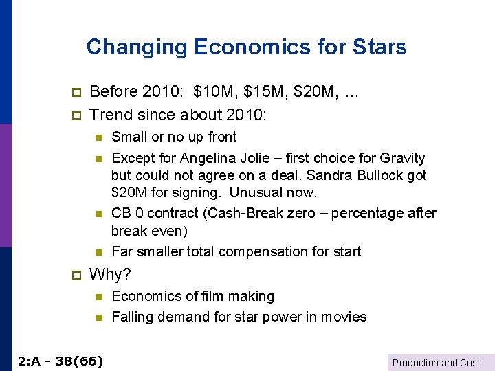 Changing Economics for Stars p p Before 2010: $10 M, $15 M, $20 M,