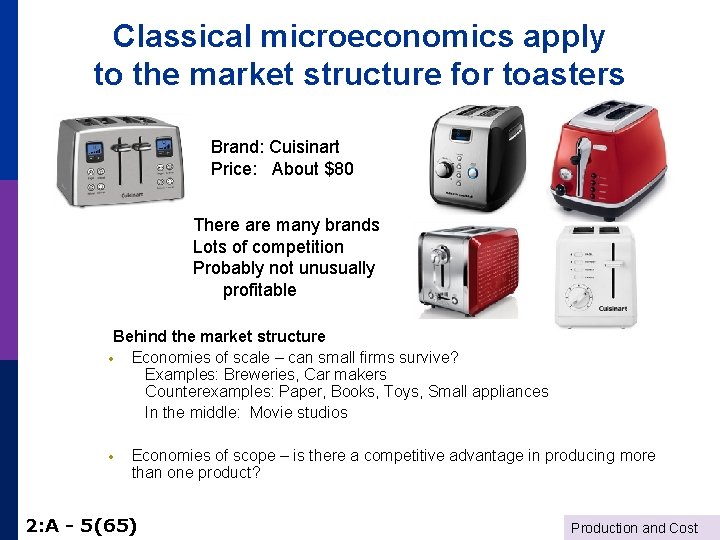 Classical microeconomics apply to the market structure for toasters Brand: Cuisinart Price: About $80