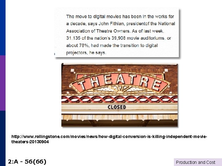 http: //www. rollingstone. com/movies/news/how-digital-conversion-is-killing-independent-movietheaters-20130904 2: A - 56(66) Production and Cost 
