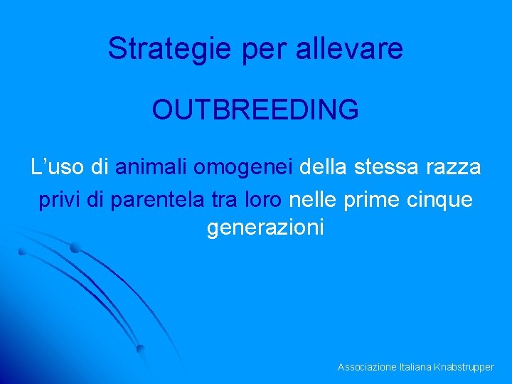 Strategie per allevare OUTBREEDING L’uso di animali omogenei della stessa razza privi di parentela