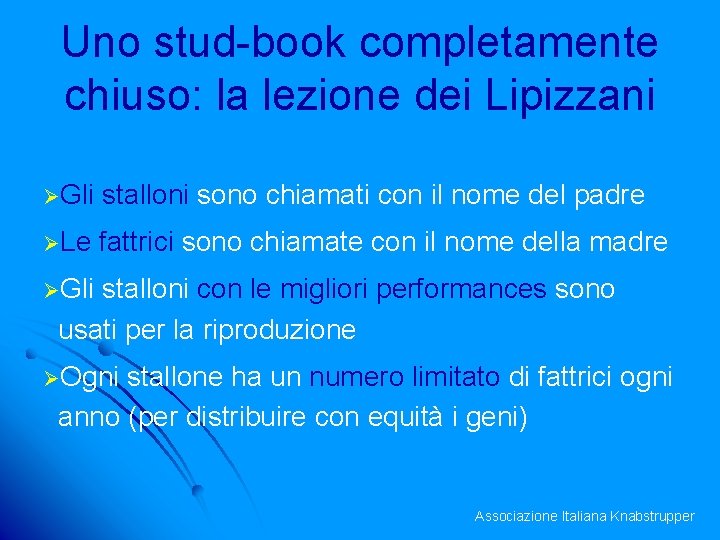 Uno stud-book completamente chiuso: la lezione dei Lipizzani ØGli stalloni sono chiamati con il