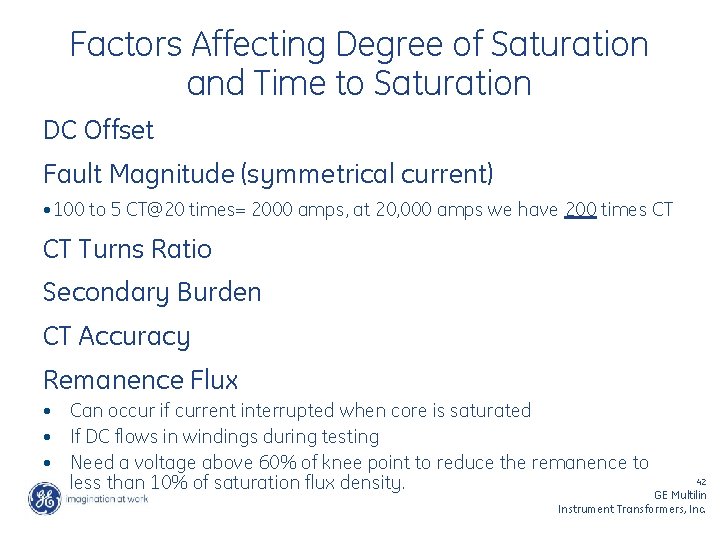 Factors Affecting Degree of Saturation and Time to Saturation DC Offset Fault Magnitude (symmetrical