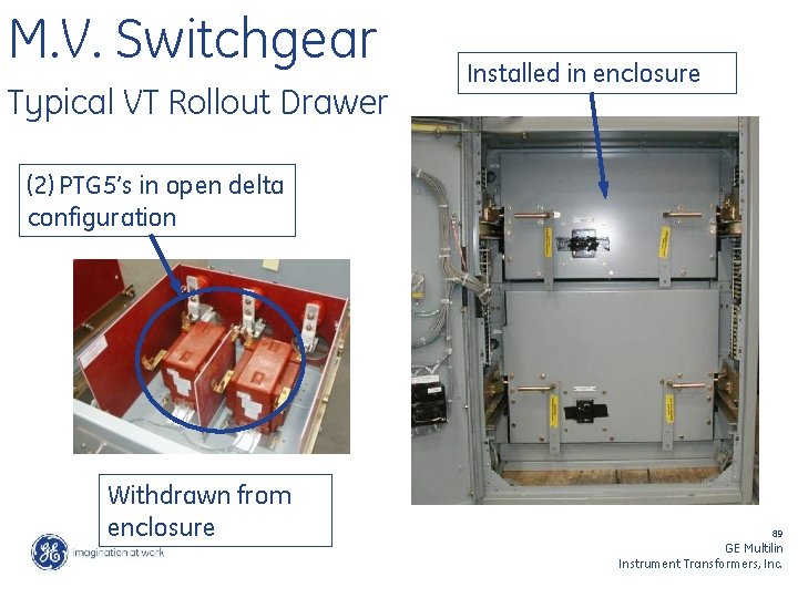 M. V. Switchgear Typical VT Rollout Drawer Installed in enclosure (2) PTG 5’s in