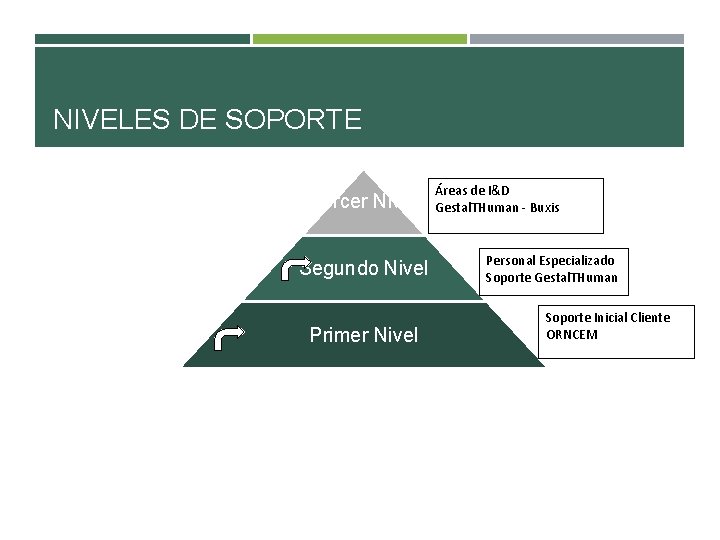 NIVELES DE SOPORTE Tercer Nivel Segundo Nivel Primer Nivel Áreas de I&D Gestal. THuman