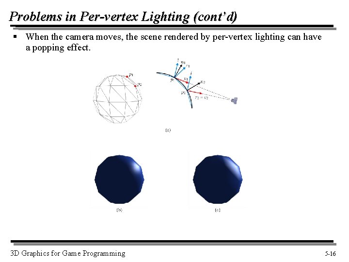 Problems in Per-vertex Lighting (cont’d) § When the camera moves, the scene rendered by