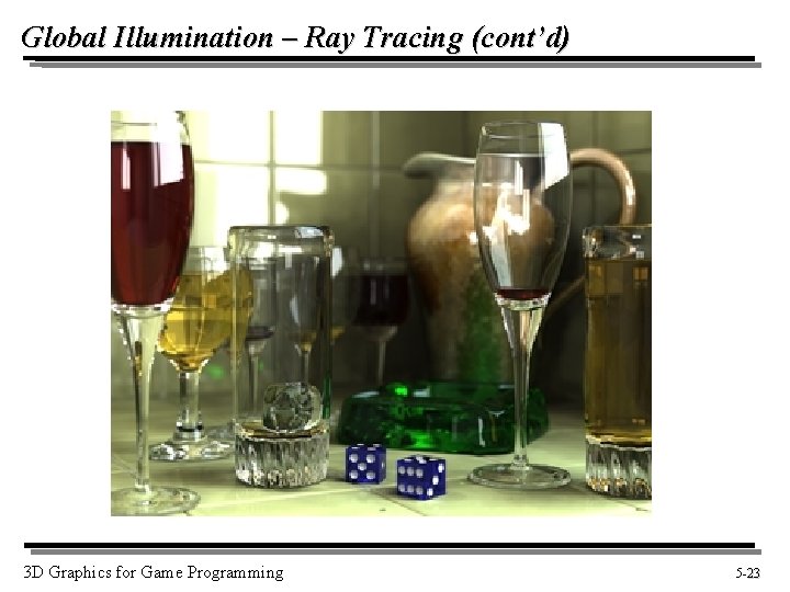 Global Illumination – Ray Tracing (cont’d) 3 D Graphics for Game Programming 5 -23