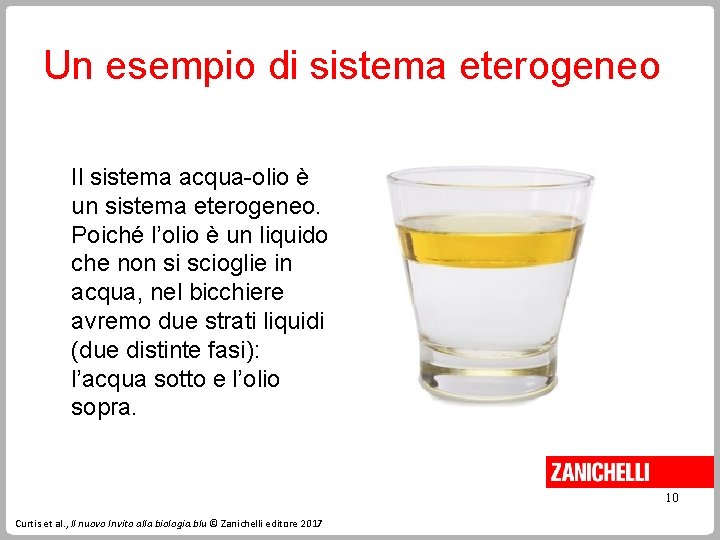 Un esempio di sistema eterogeneo Il sistema acqua-olio è un sistema eterogeneo. Poiché l’olio
